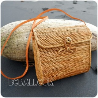 passport sling bags rattan leather with flower clip